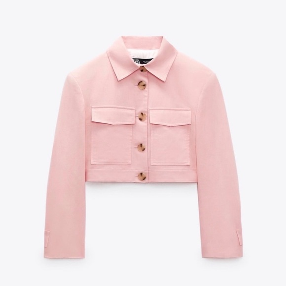 Zara Jackets & Blazers - Zara Light Pink Cropped Button-Front Jacket